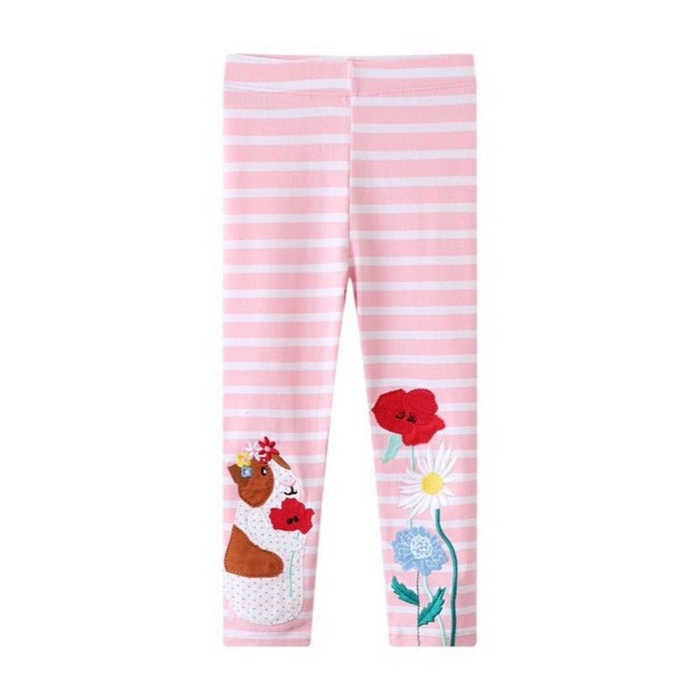 Mini Boden Pink Striped Leggings with Floral and Dog Design